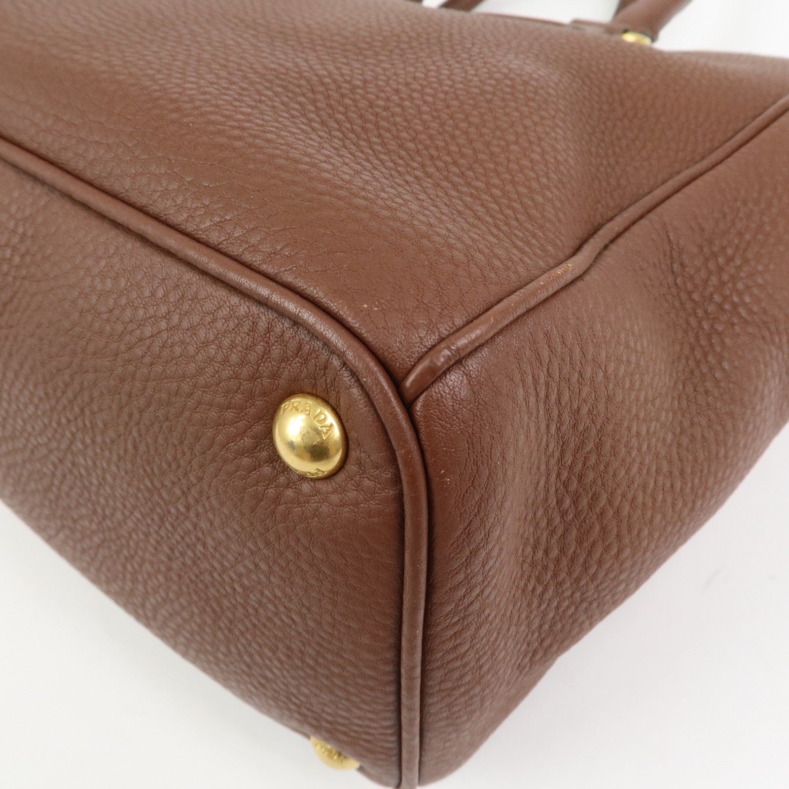 Prada Logo Hand Bag - Brown, Leather