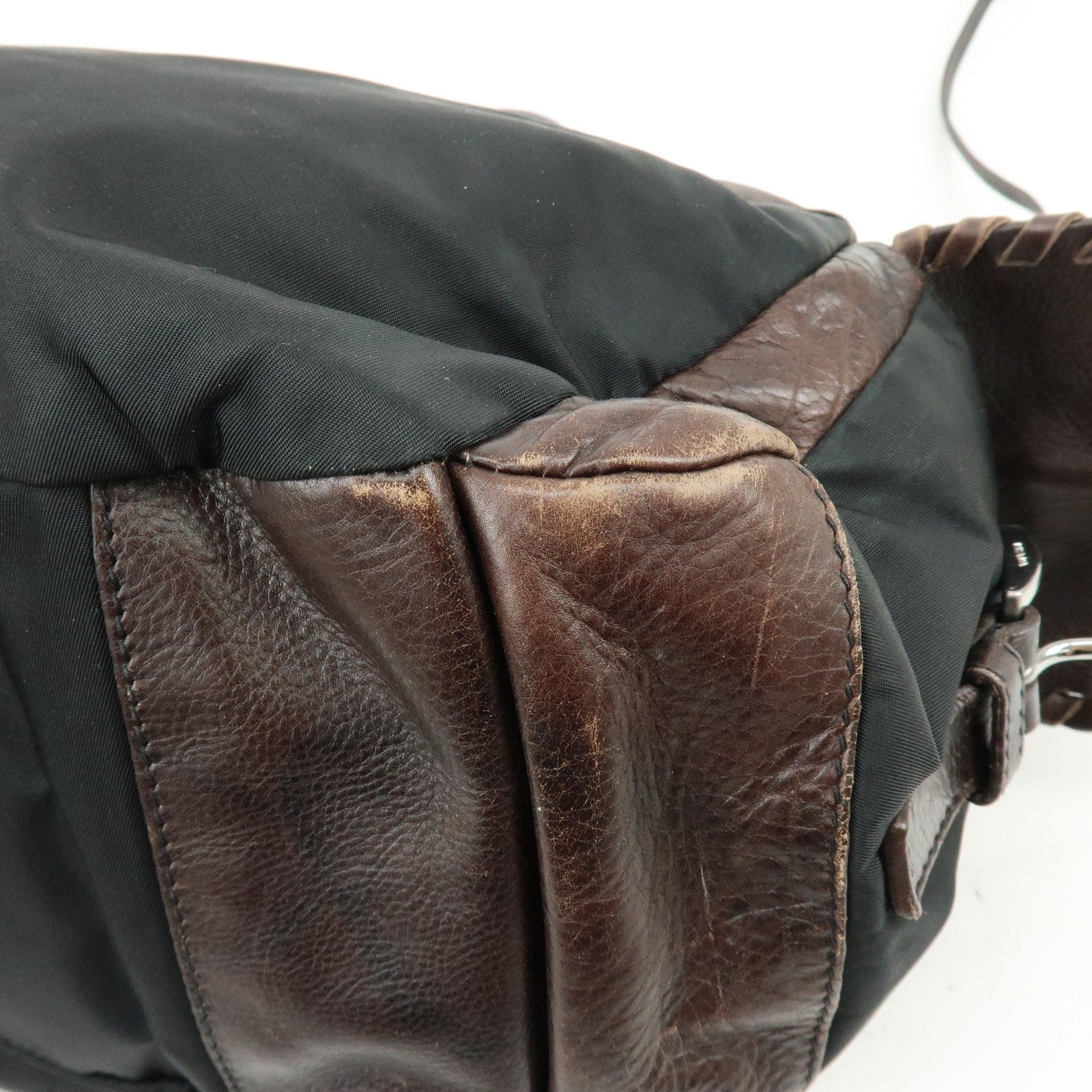 Prada Hand Bag Tote Bag - Brown, Black, Leather, Nylon