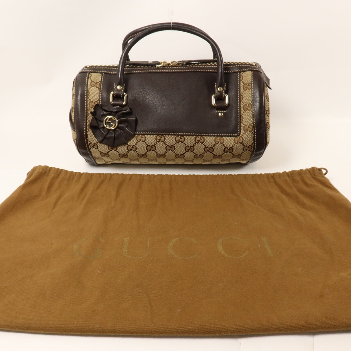 Gucci GG GHW Trophy Boston Handbag - Brown/Beige, GG Canvas