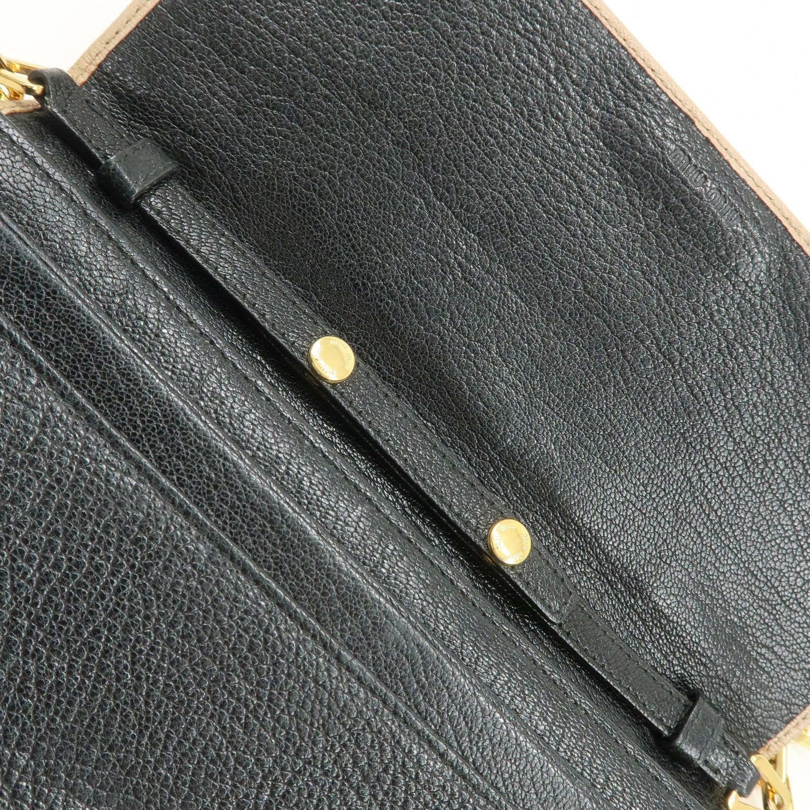 Miu Miu Madras Leather Chain Shoulder Wallet - Beige Black, Leather