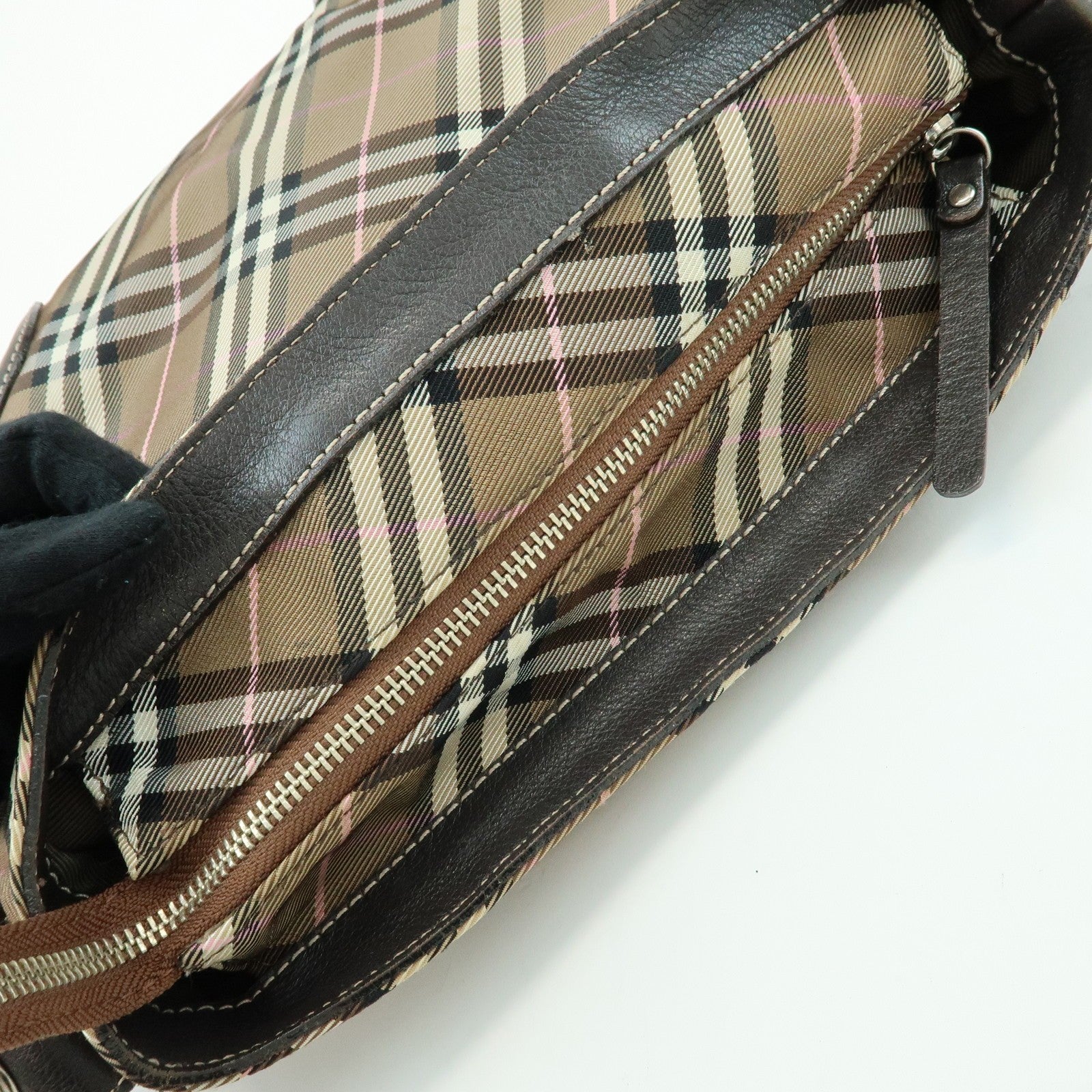 Burberry Nova Plaid Shoulder Bag - Brown, Canvas, Leather