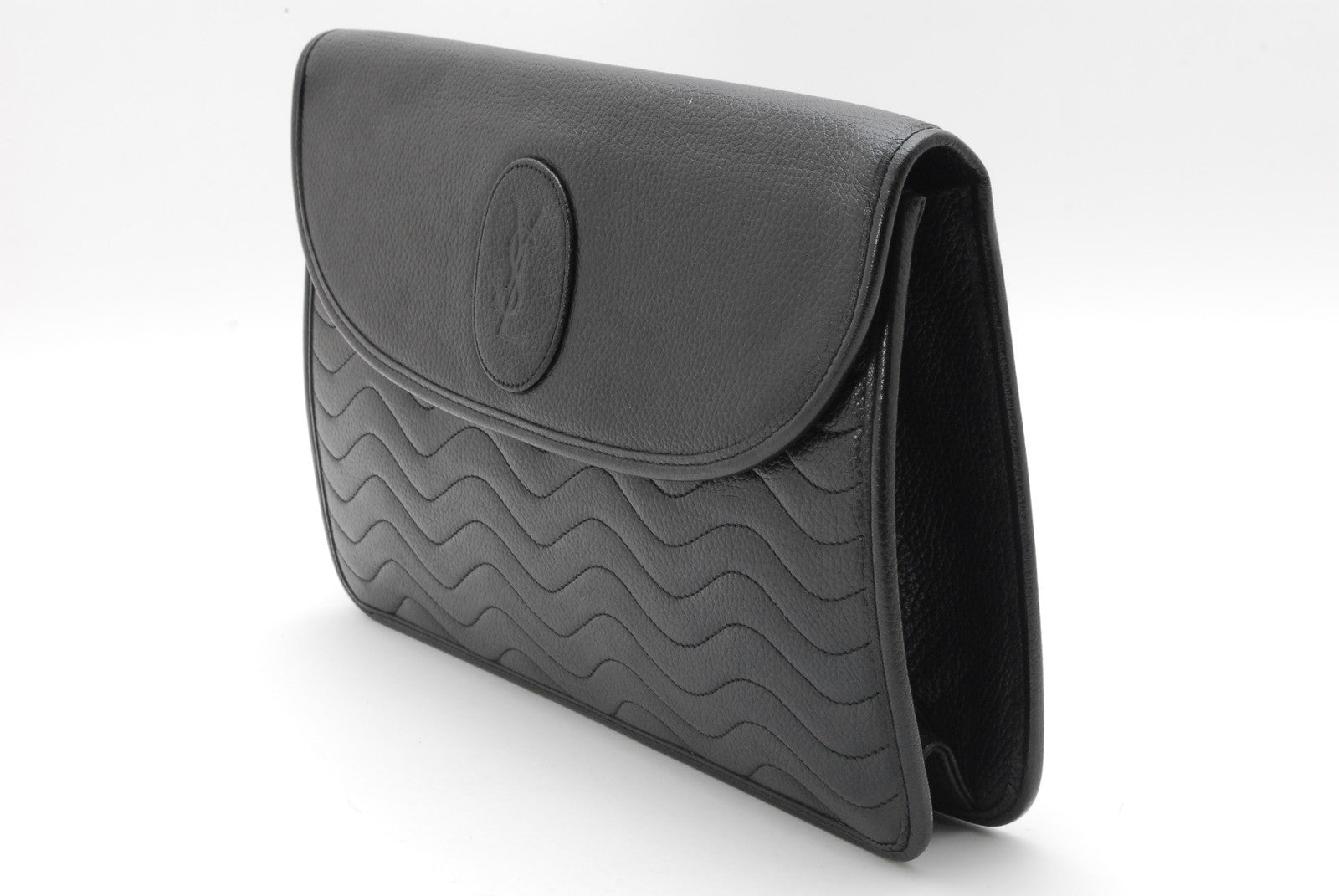 Saint Laurent Yves Stitch Clutch Bag - Black, Leather 