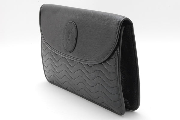 Saint Laurent Yves Stitch Clutch Bag - Black, Leather 