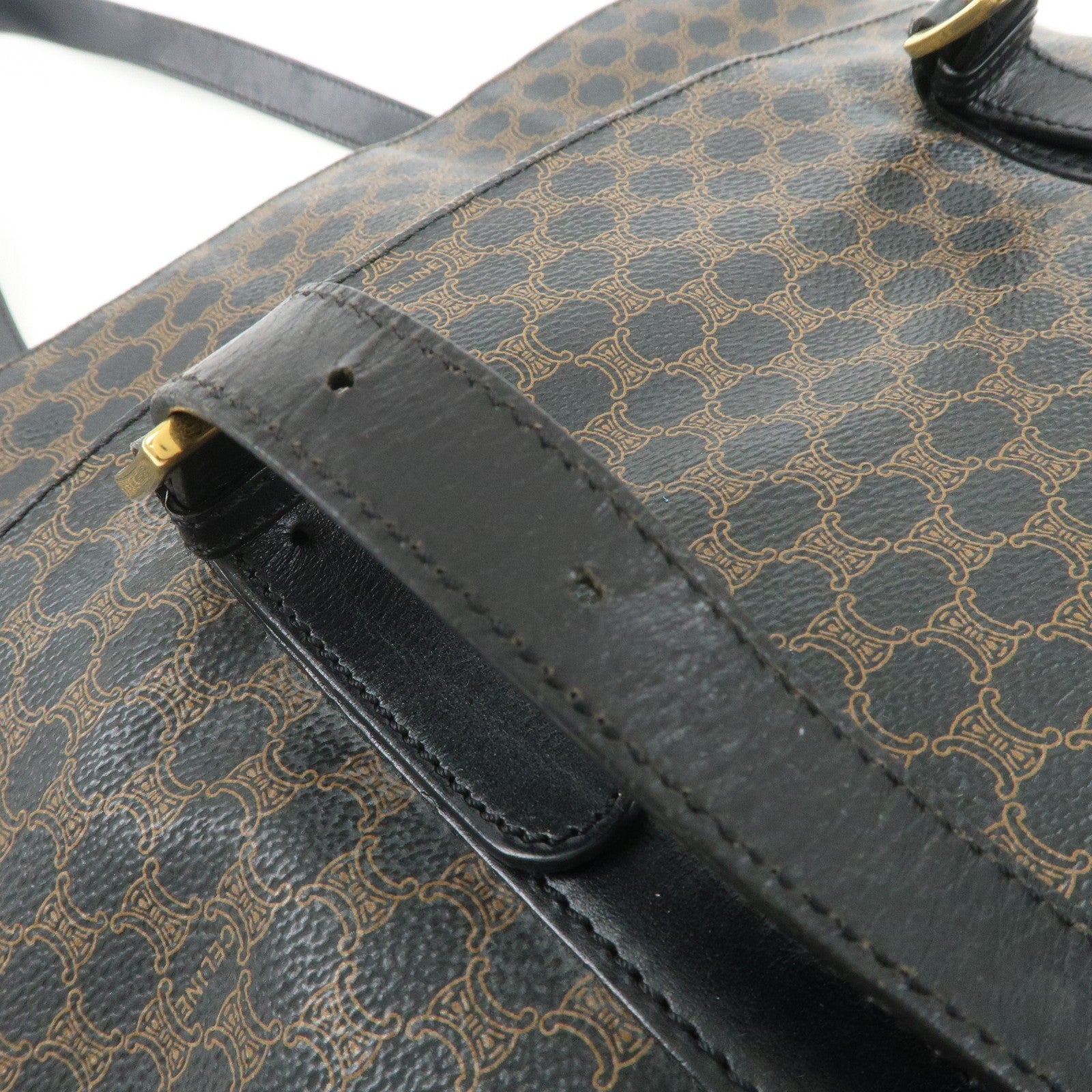Celine Macadam Logo Tote Bag - Black and Brown, PVC Coated Canvas and Leather 