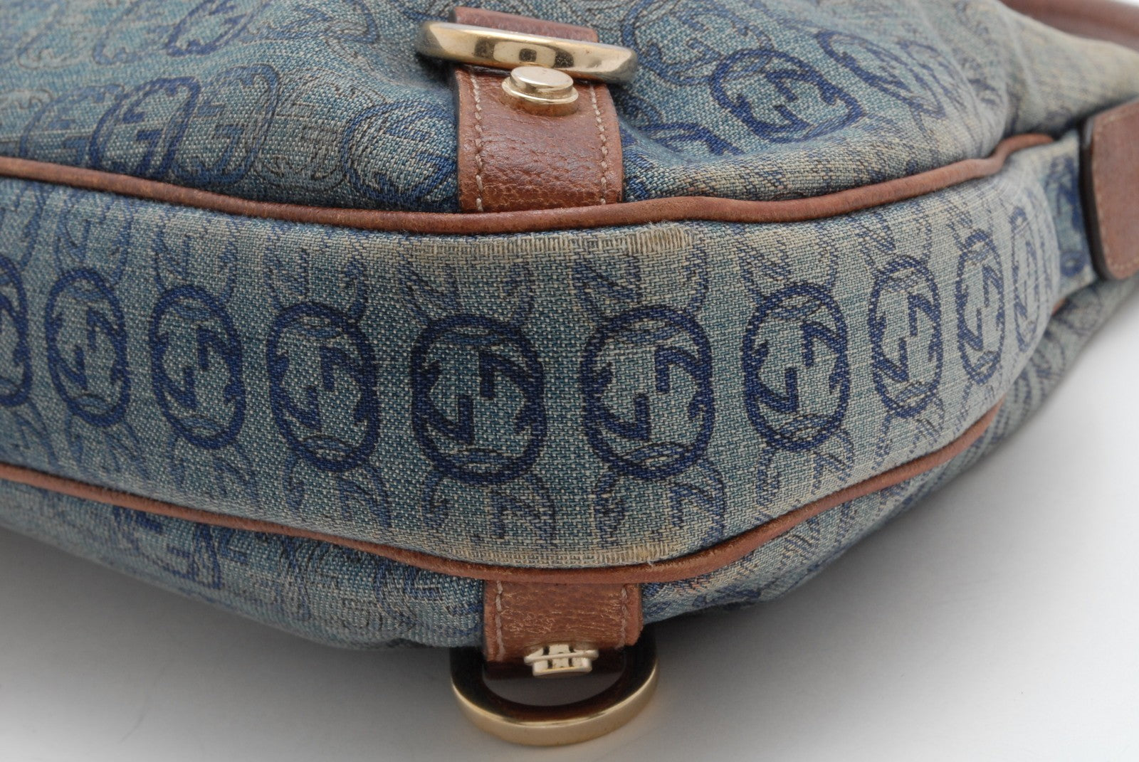 Gucci Denim Abbey D-Ring Shoulder Bag - Blue Brown, Canvas Leather