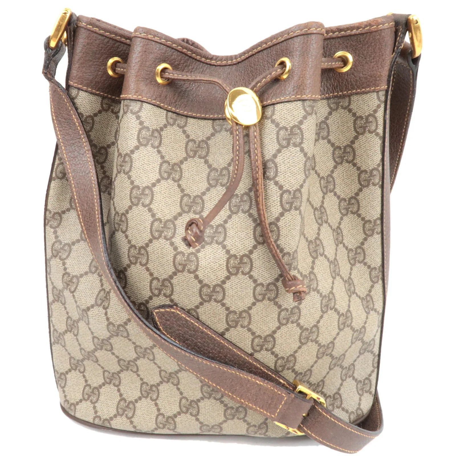 Gucci Sherry Line Bucket Shoulder Bag - Beige, GG Plus Leather 
