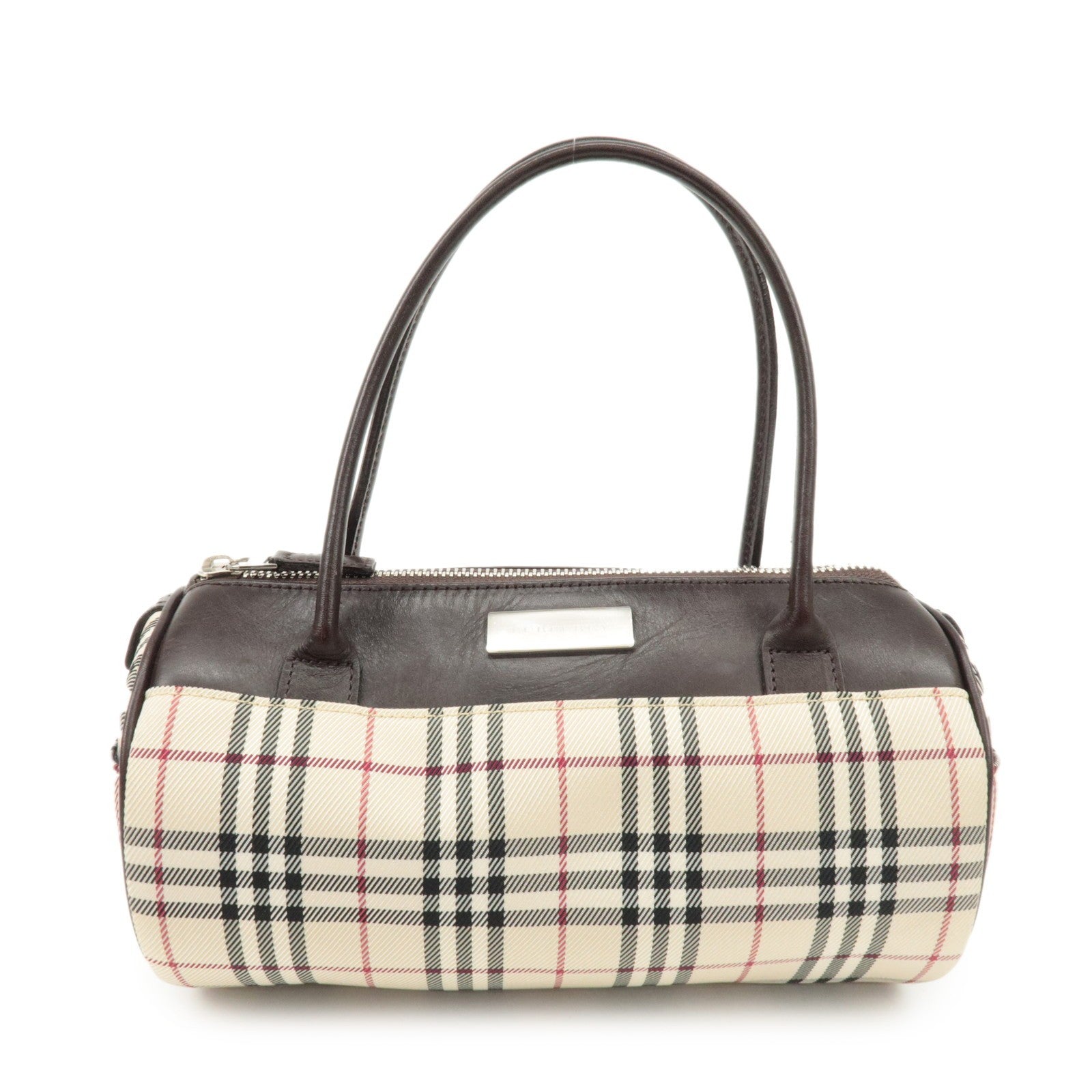 Burberry Nova Plaid Hand Bag - Beige Brown, Leather Canvas