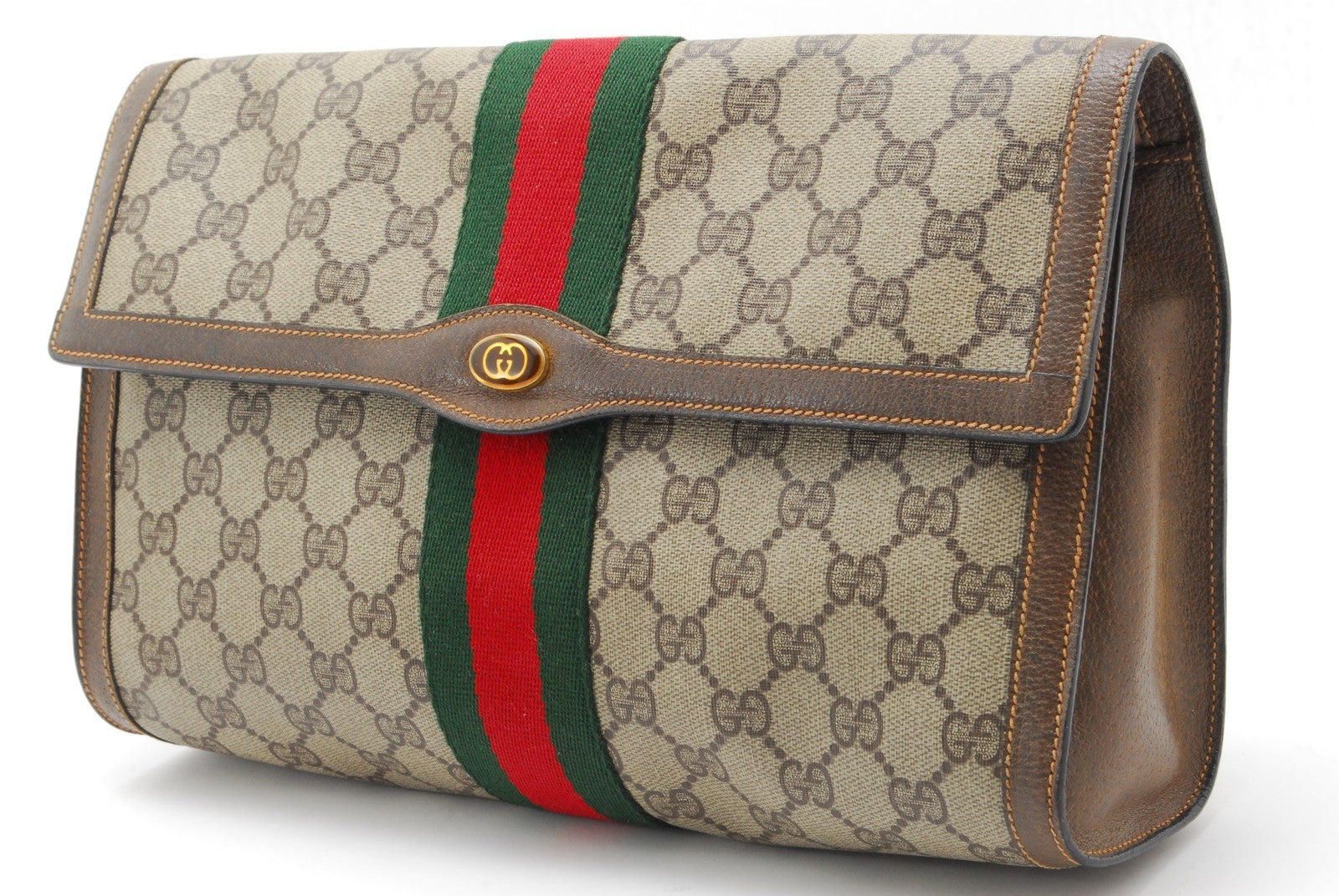 Gucci Sherry Clutch Bag - Beige, PVC Leather 
