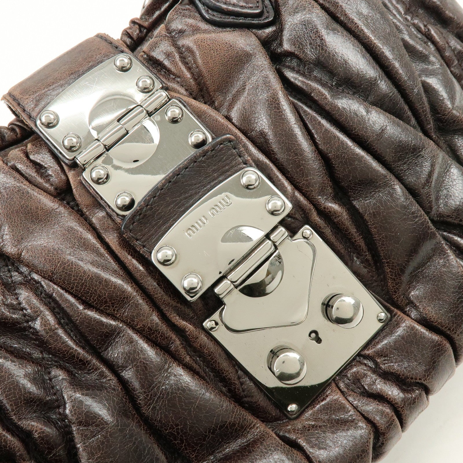 Miu Miu Matelasse 2Way Handbag - Dark Brown, Leather 