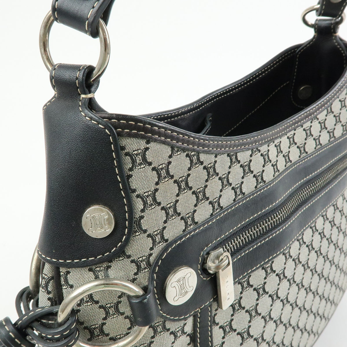 Celine Macadam Shoulder Bag - Black, Canvas, Leather
