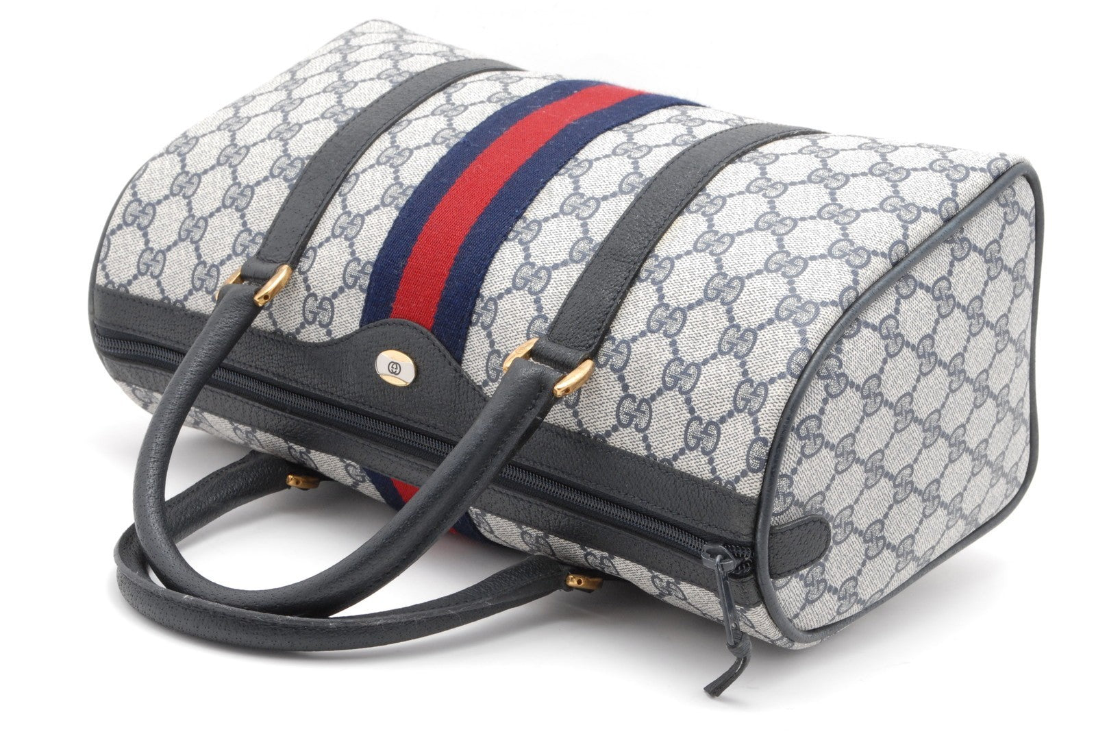 Gucci GG Web Boston Bag - Navy, PVC Leather