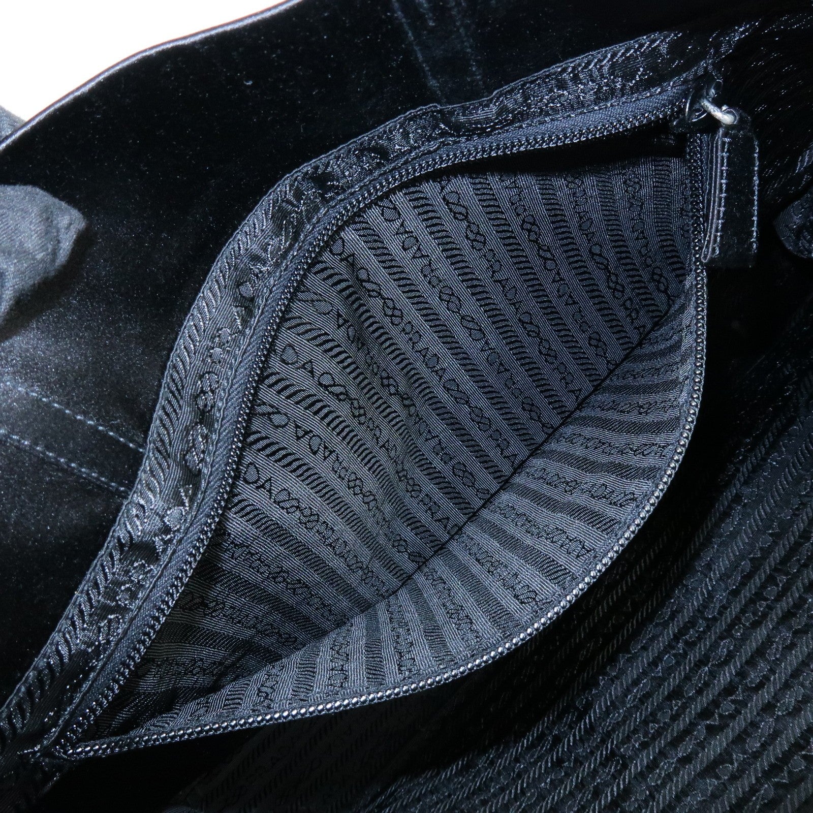 Prada Triangle Logo Tote Hand Bag - Black, Satin