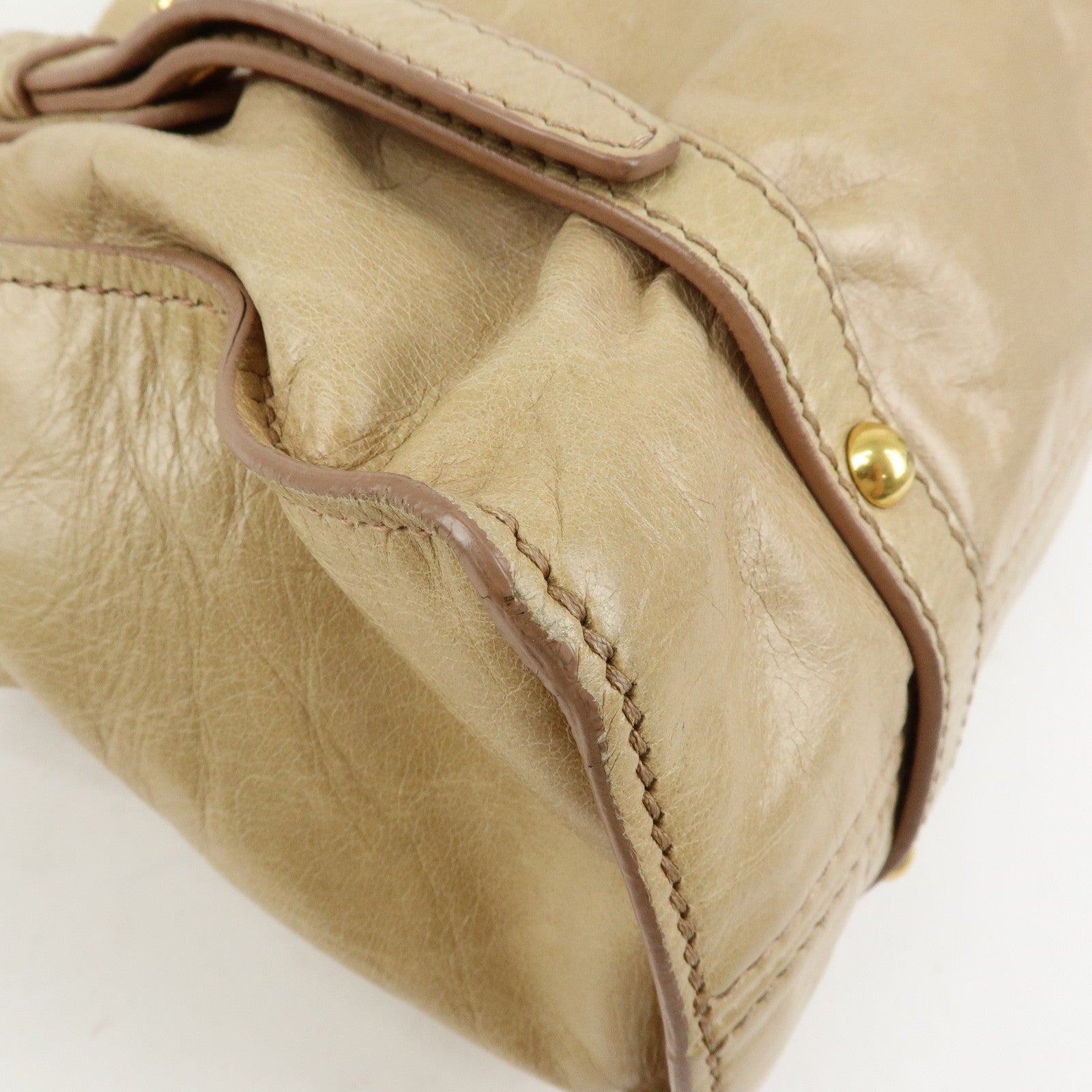Miu Miu Logo Side Ribbon Shoulder Bag - Beige, Leather 