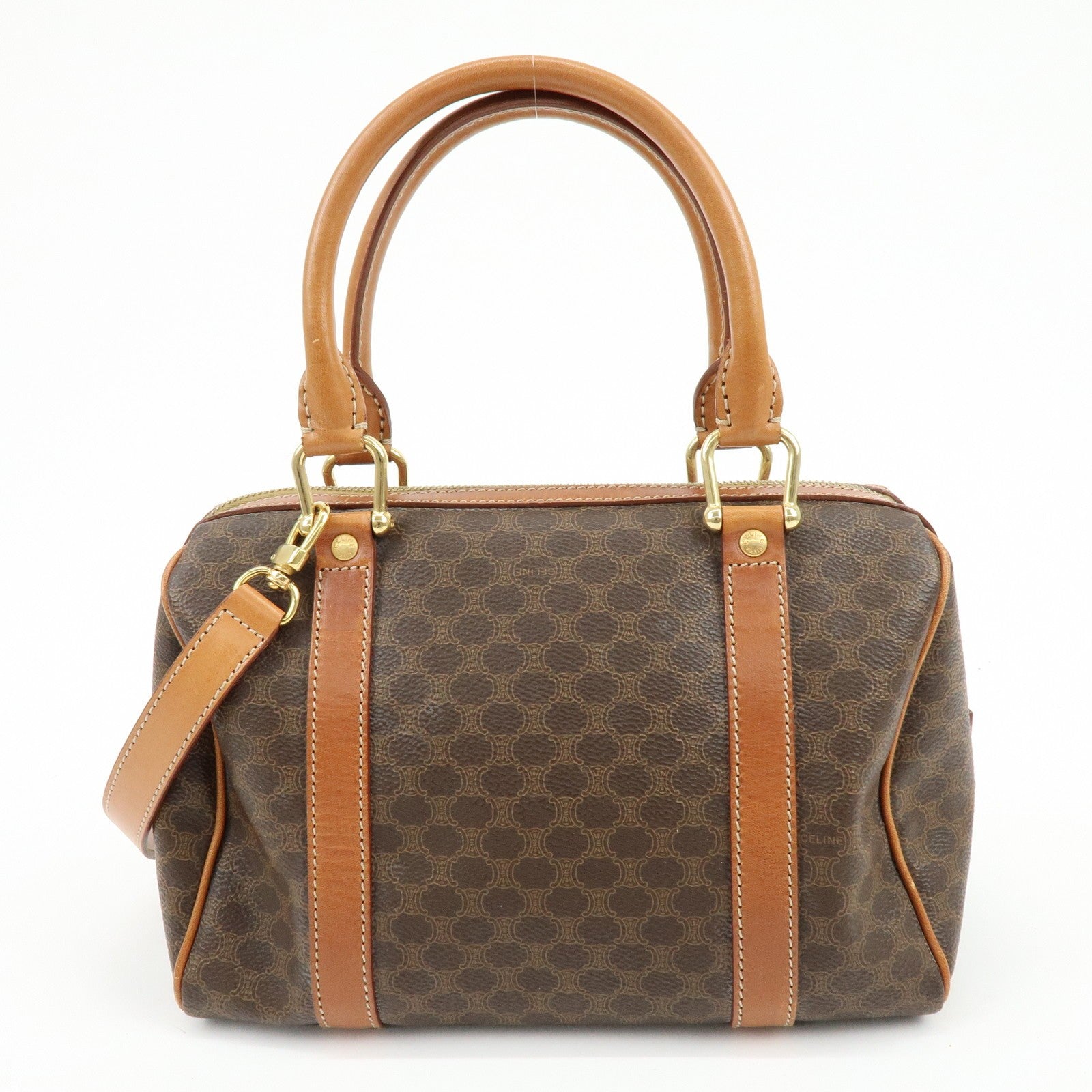 Celine Macadam Logo 2Way Boston Hand Bag - Brown, PVC Leather