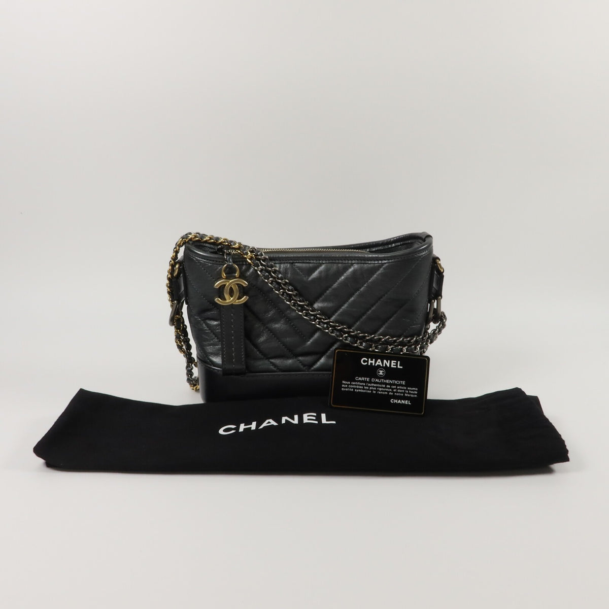 Chanel Mini Gabrielle Chain Shoulder Bag - Silver, Calfskin Leather