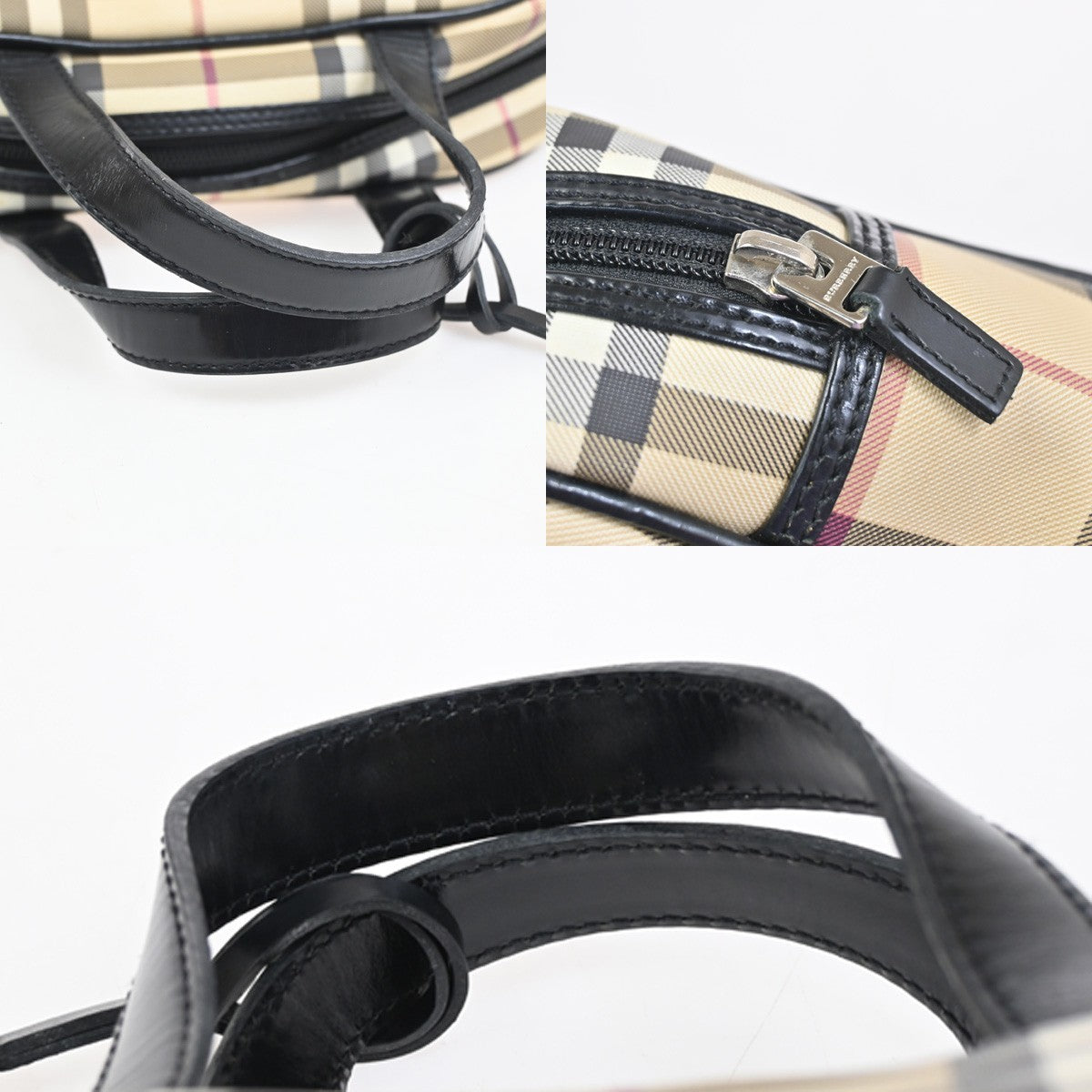 Burberry Nova Check Hand Bag - Beige Black, Leather PVC