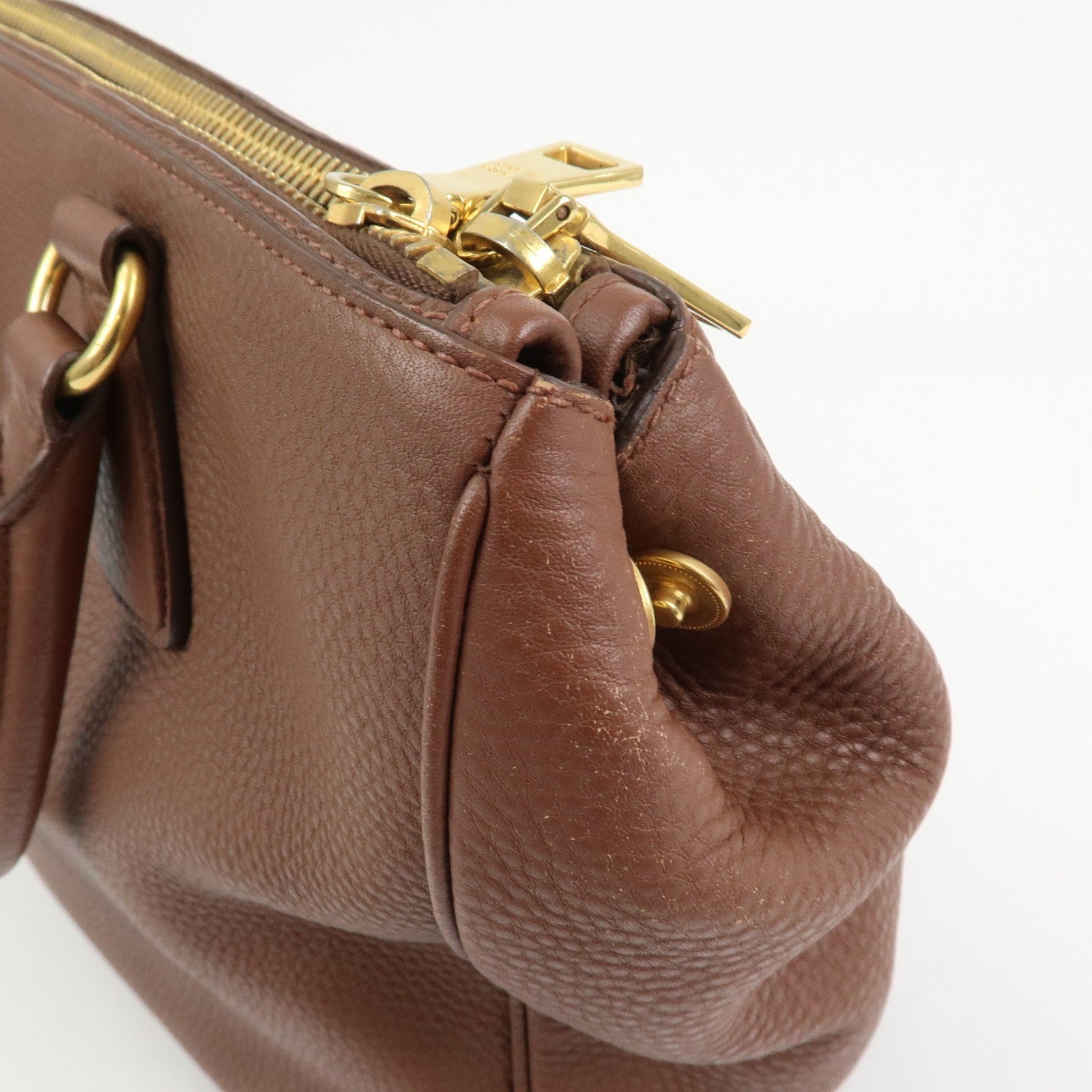 Prada Logo Hand Bag - Brown, Leather