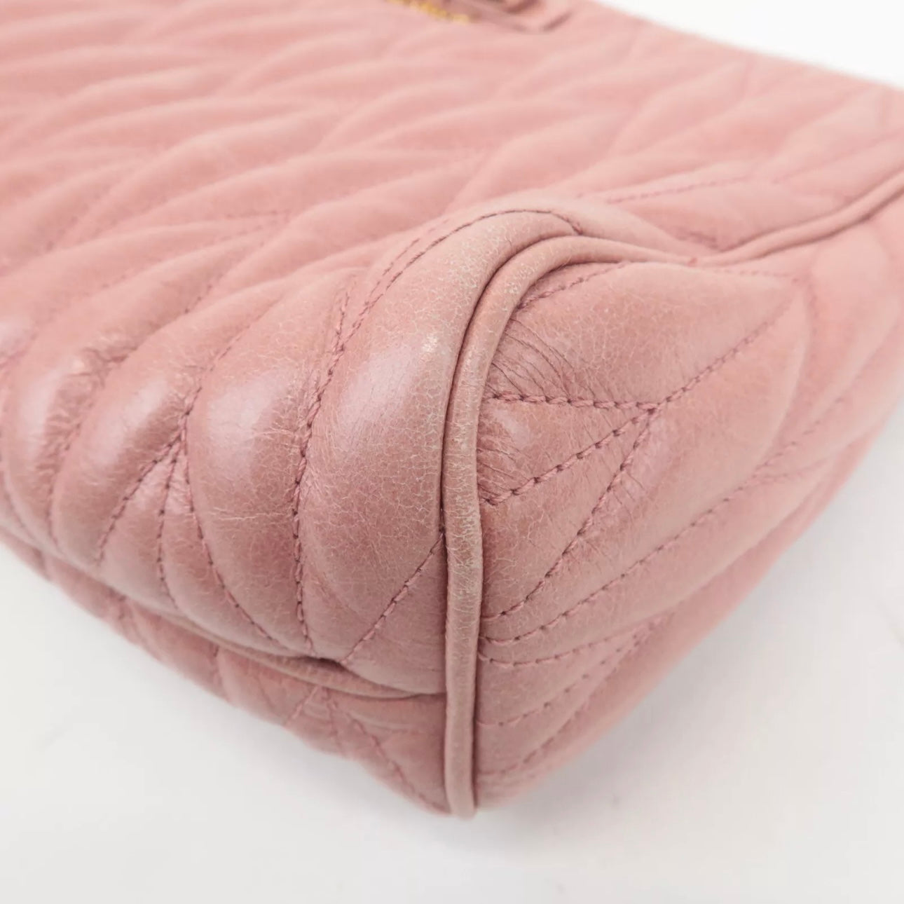 Leather Ribbon Gathered Shoulder Bag Pink