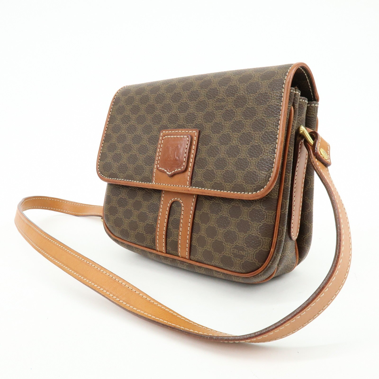 Celine Macadam Shoulder Crossbody Bag - Brown, PVC Coating Canvas, Leather