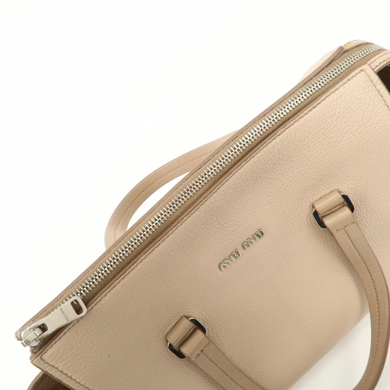 MIU MIU Leather 2Way Hand Bag Beige Pink Beige