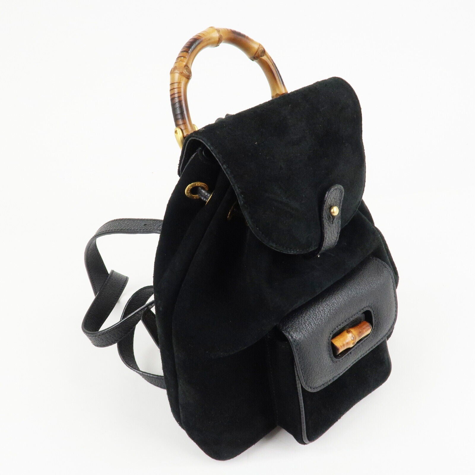 Gucci Bamboo Backpack - Black, Suede, Leather