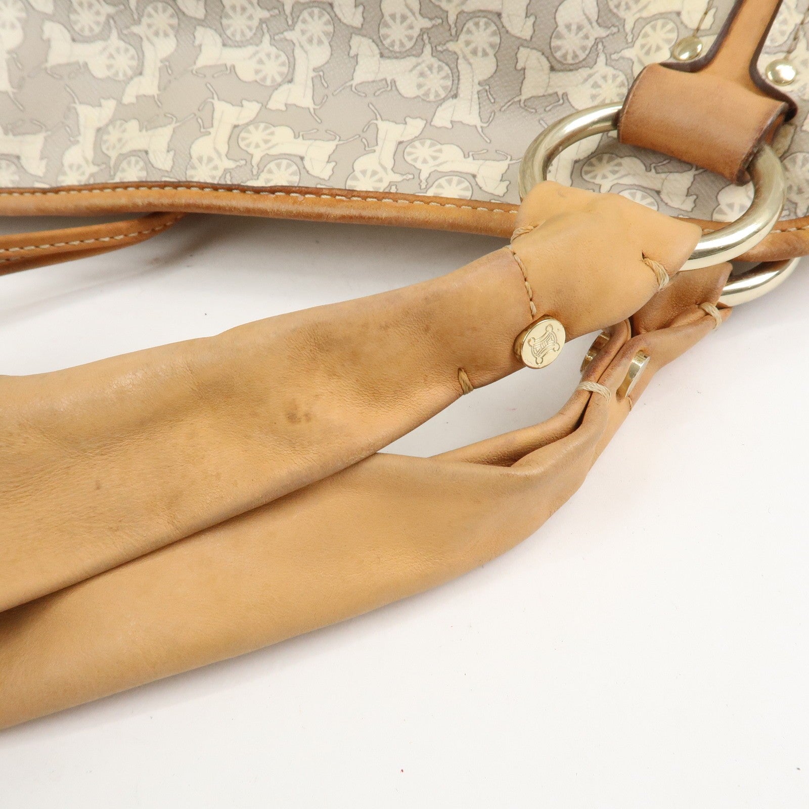 Celine Logo Hand Bag - Gray and Light Brown, Leather