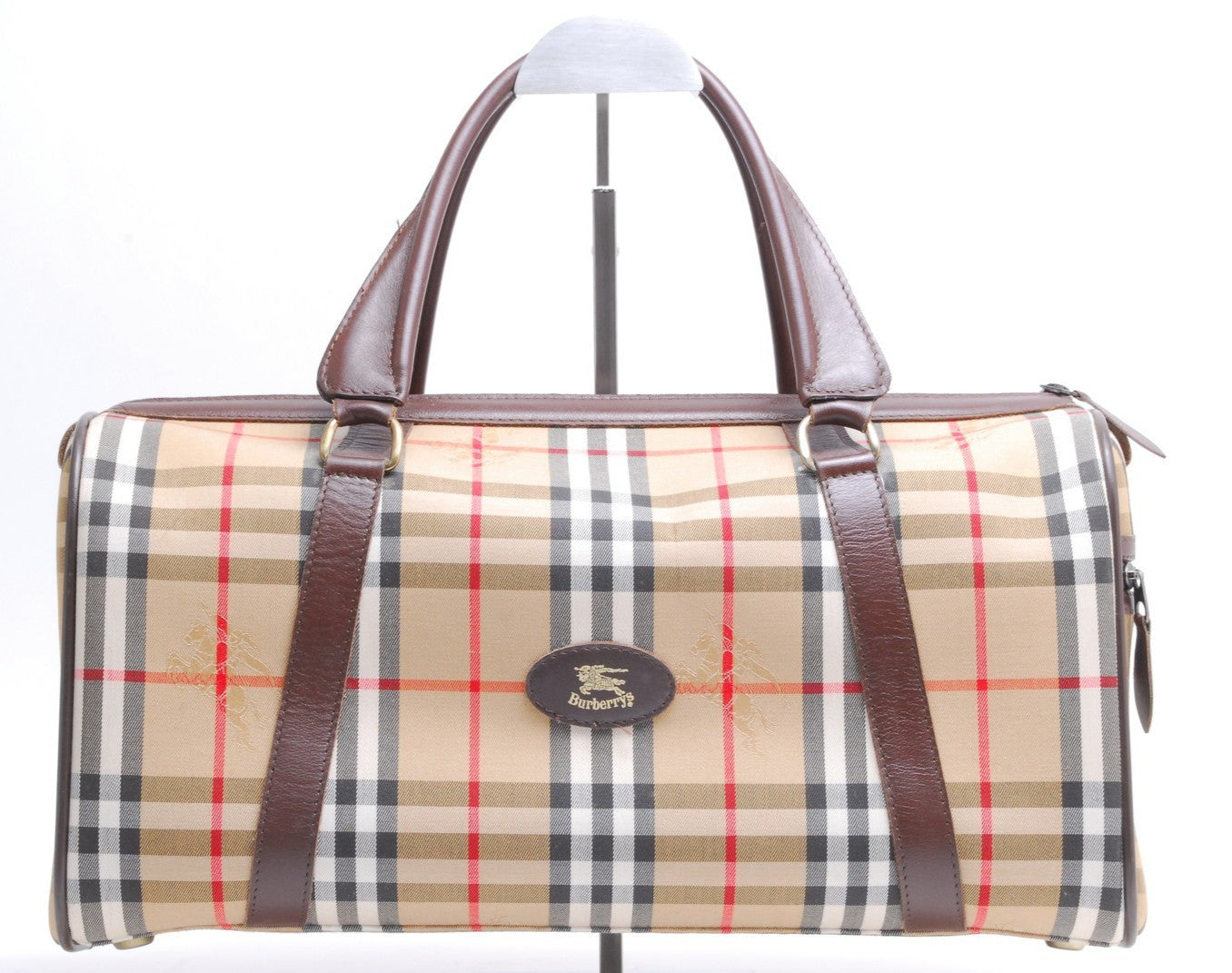 Burberry Nova Check Shadow Horse Boston Bag - Brown, Canvas