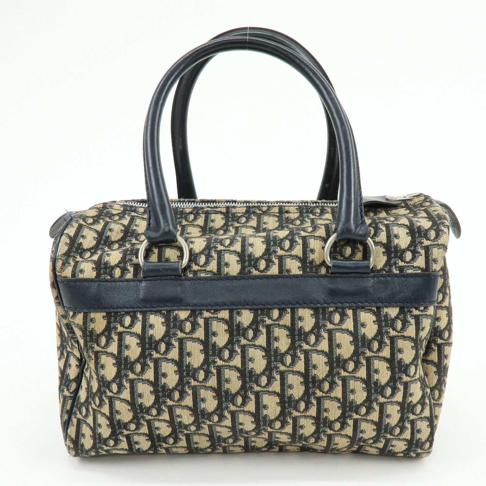 Christian Dior Trotter Boston Hand Bag - Beige Navy, Leather 