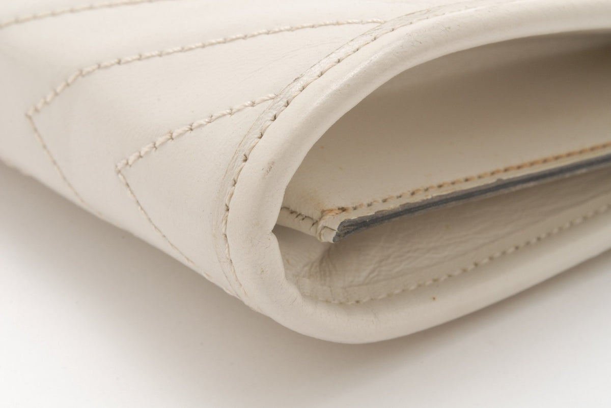 Saint Laurent Chevron Quilted Clutch Bag - White, Leather