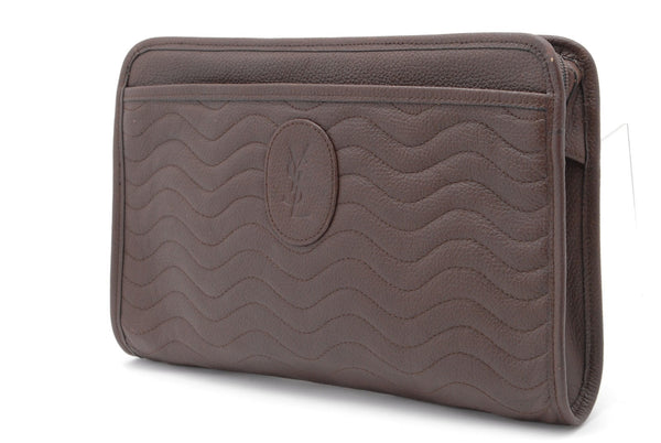 Saint Laurent Yves Leather Clutch Bag - Brown, Leather 