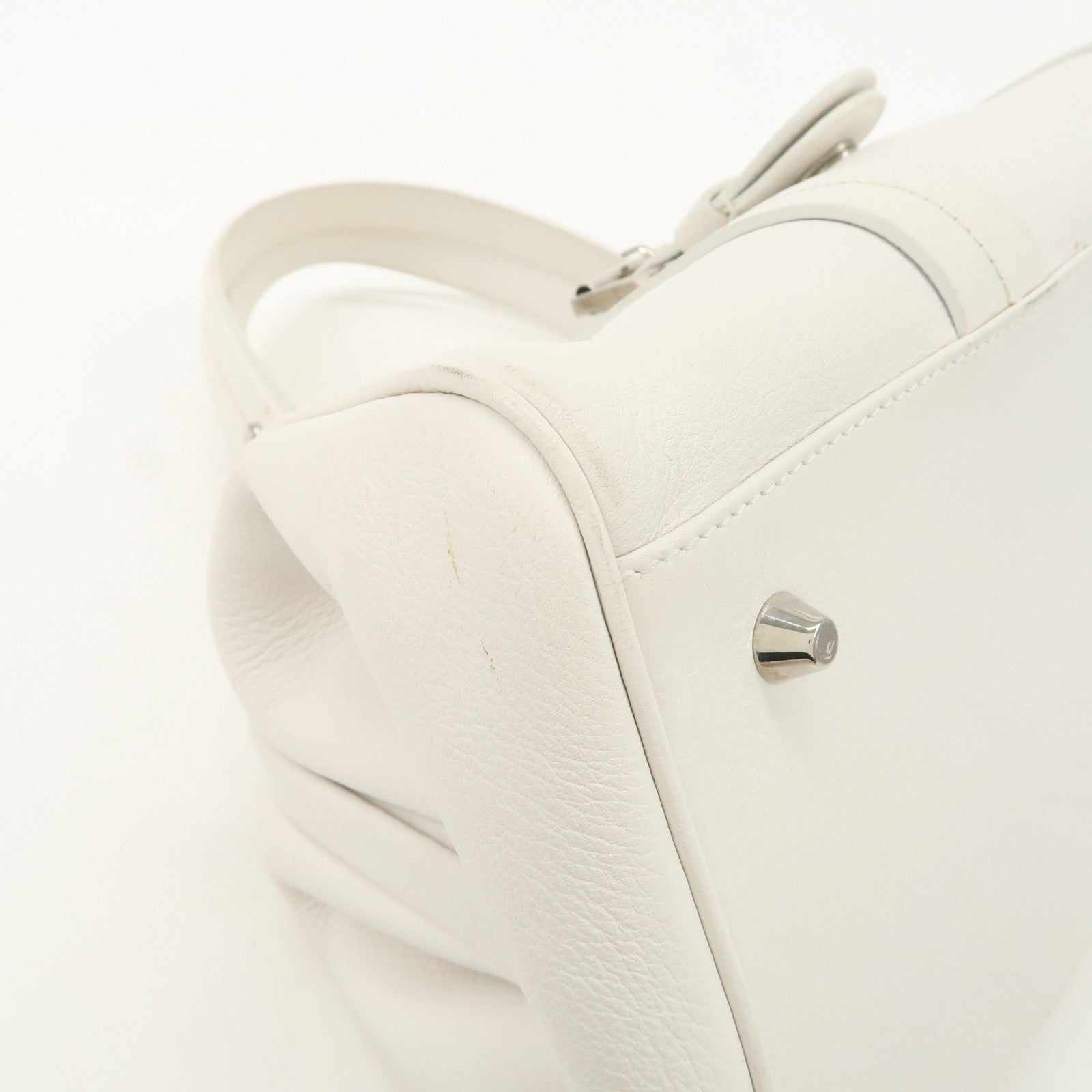 Christian Dior Logo Hand Bag - White, Leather