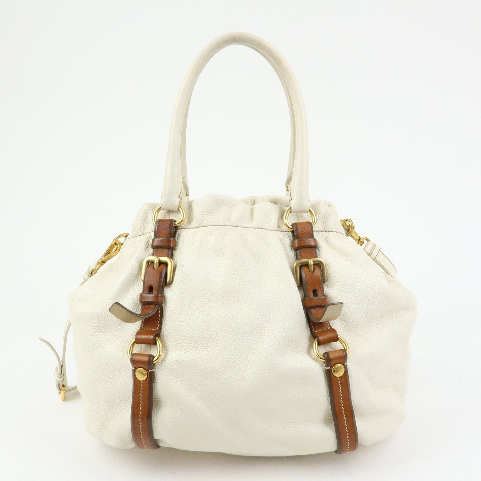 Prada BN1773 Hand Bag - Ivory Brown, Leather 