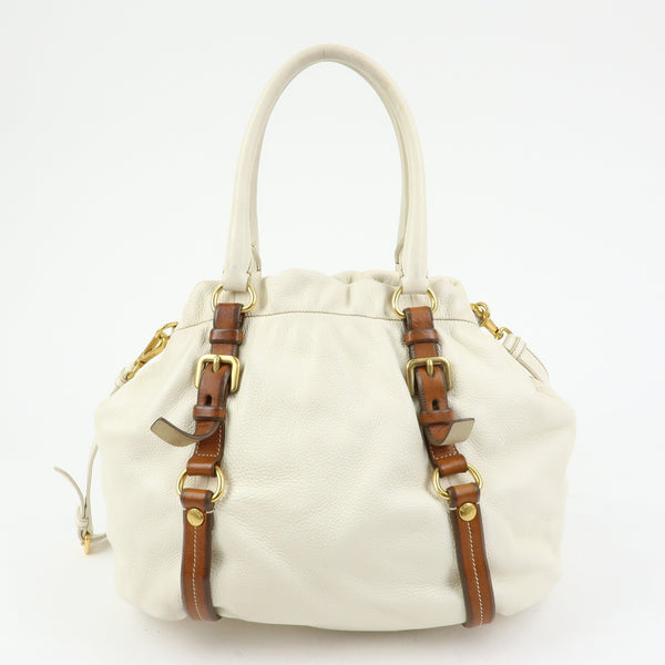 Prada BN1773 Hand Bag - Ivory Brown, Leather