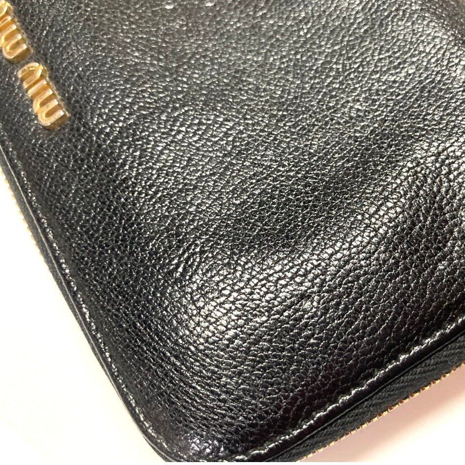 MIU MIU VINTAGE ZIP AROUND EMBOSSED LEATHER LONG WALLET