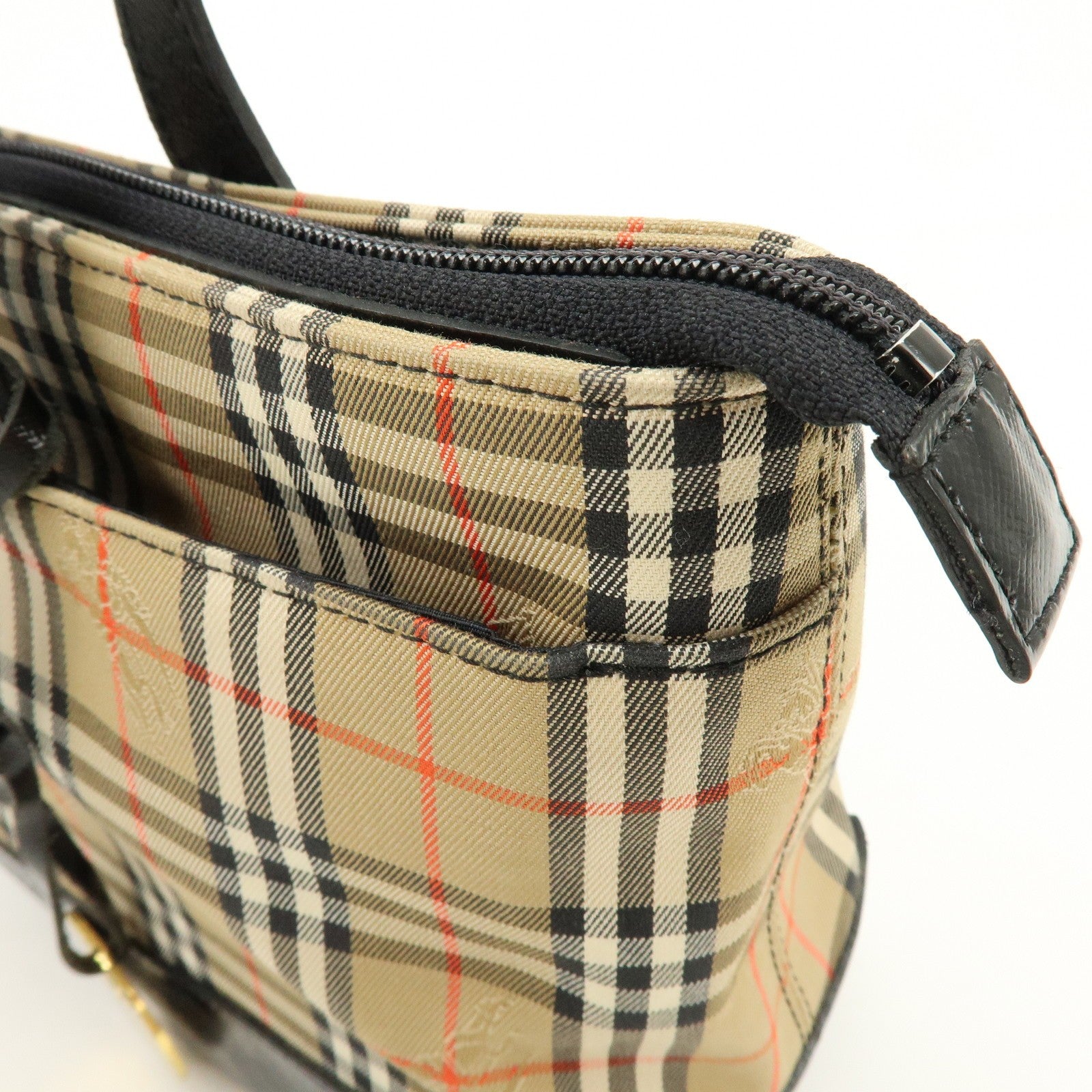 Burberry Nova Plaid Tote Bag - Brown, Black, Canvas, Leather 