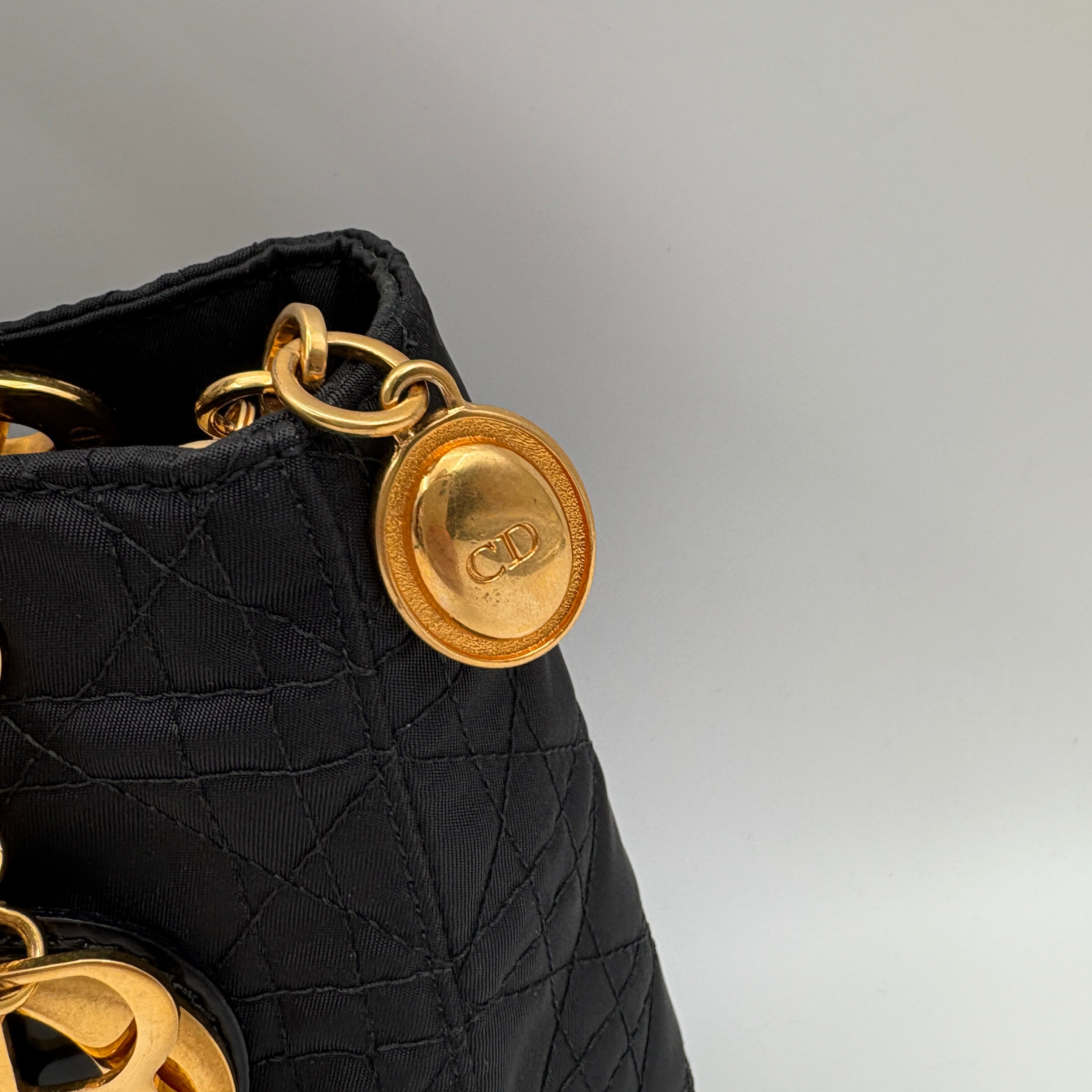 Christian Dior Lady Dior Hand bag Nylon Black