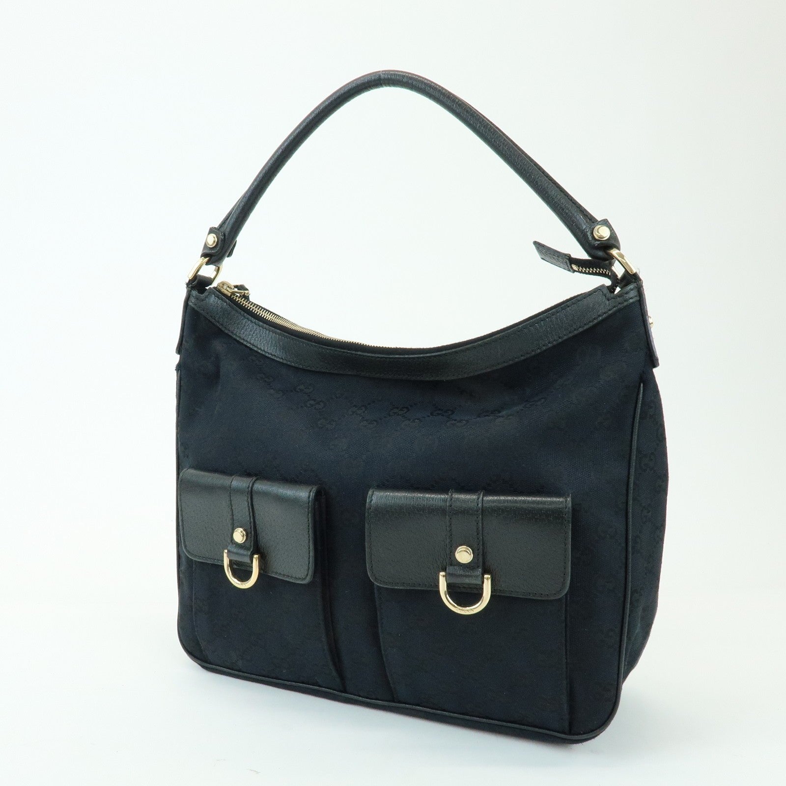 Gucci Shoulder Hand Bag - Black, GG Canvas, Leather