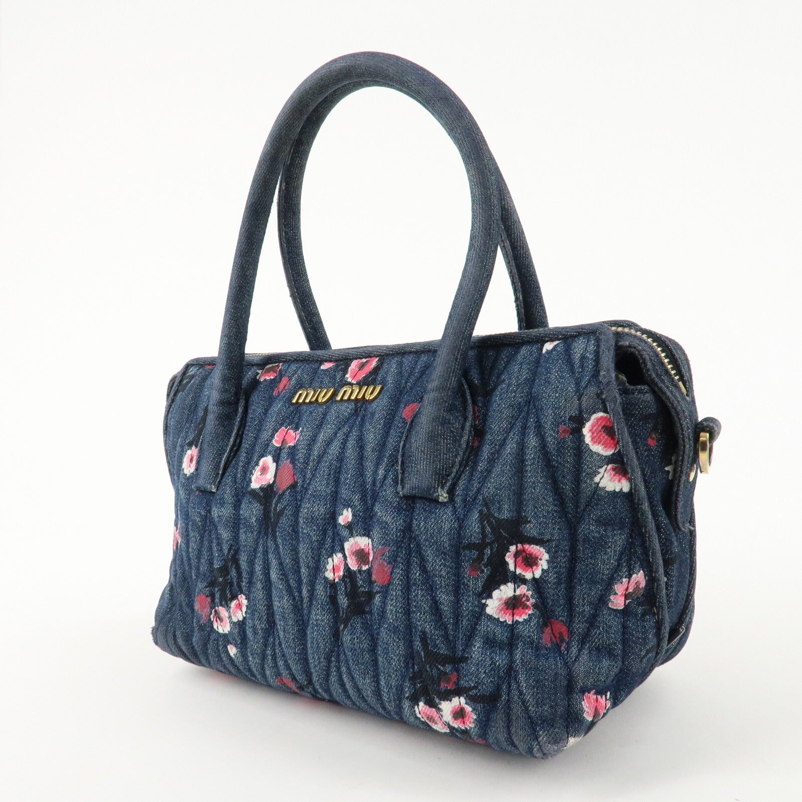 Miu Miu Matelasse Denim Leather 2Way Bag - Blue, Denim, Leather 