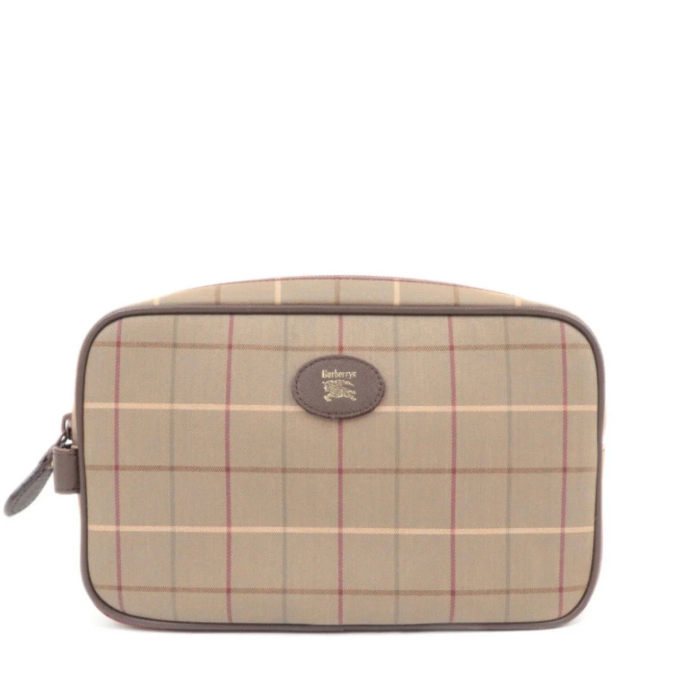 Burberry BURBERRY burberrys Plaid Canvas Leather Clutch Bag - Khaki, Brown, Canvas, Leather