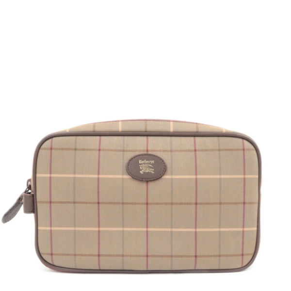 Burberry BURBERRY burberrys Plaid Canvas Leather Clutch Bag - Khaki, Brown, Canvas, Leather