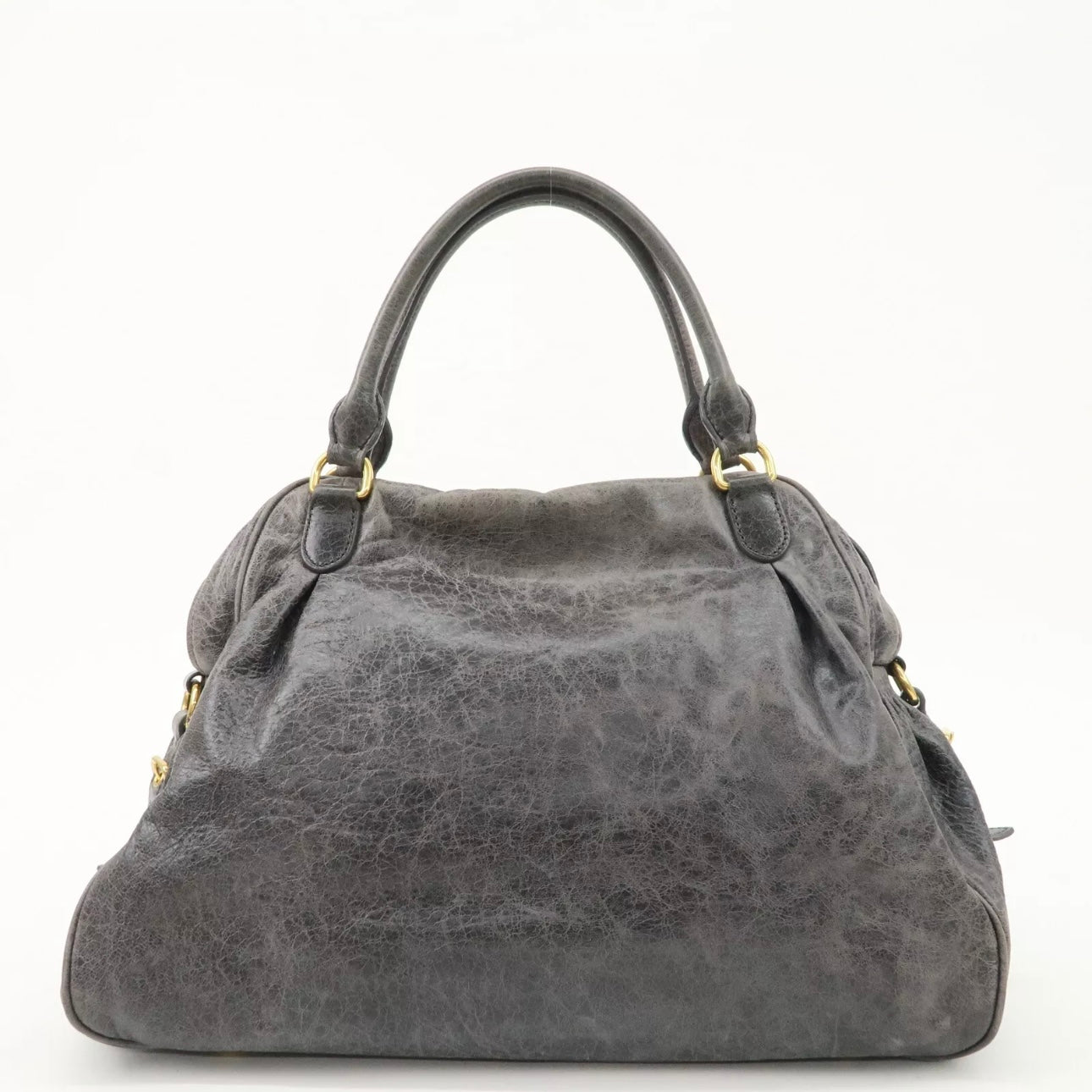 MIU MIU Leather Shoulder Bag Gray Gold Hardware