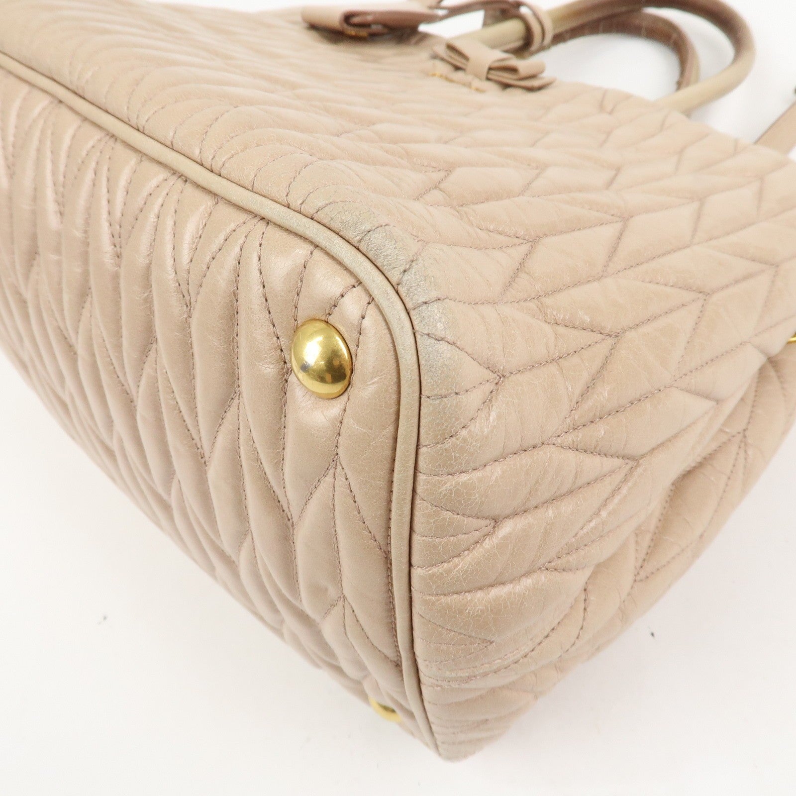 Miu Miu Leather Ribbon 2Way Shoulder Bag Beige, Leather