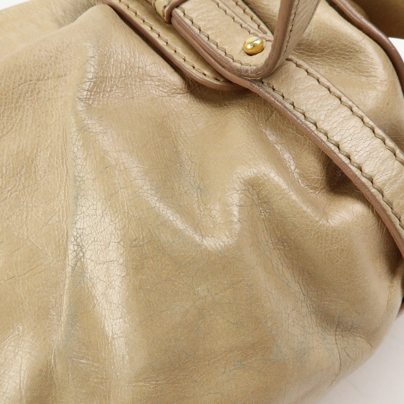 Miu Miu Logo Side Ribbon Shoulder Bag - Beige, Leather 