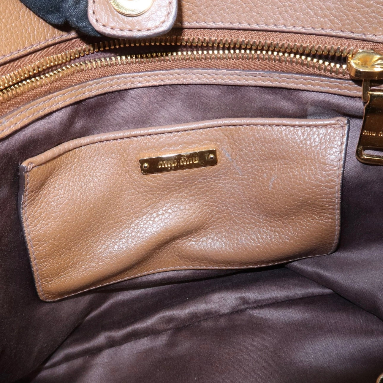 MIU MIU Vitello Phenix Leather Shoulder& Hand Bag Brown