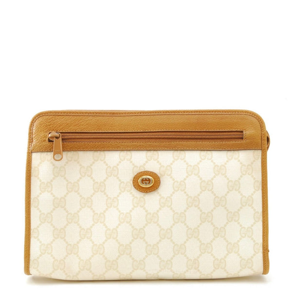 Gucci GG Supreme Clutch Bag - White Brown, PVC Leather