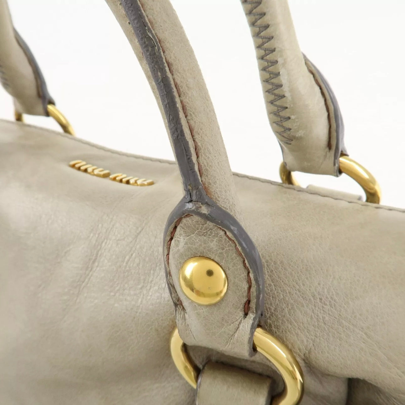 MIU MIU Leather Hand& Shoulder Bag Beige