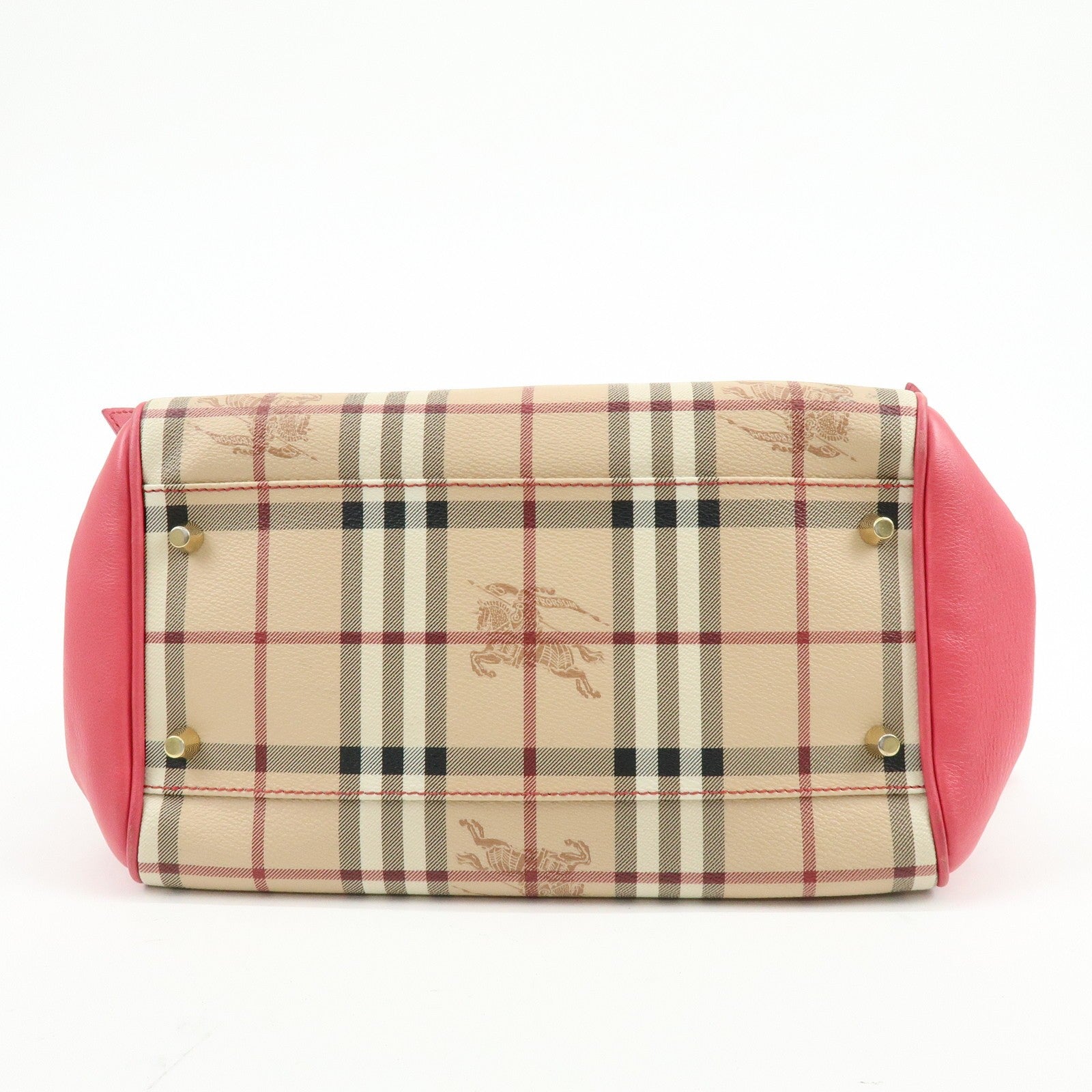 Burberry Side Ribbon Hand Bag - Nova Plaid Brown Pink, PVC Coating Canvas, Leather