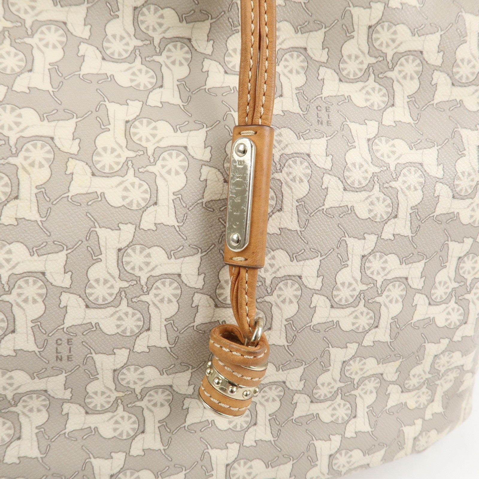 Celine Logo Hand Bag - Gray and Light Brown, Leather