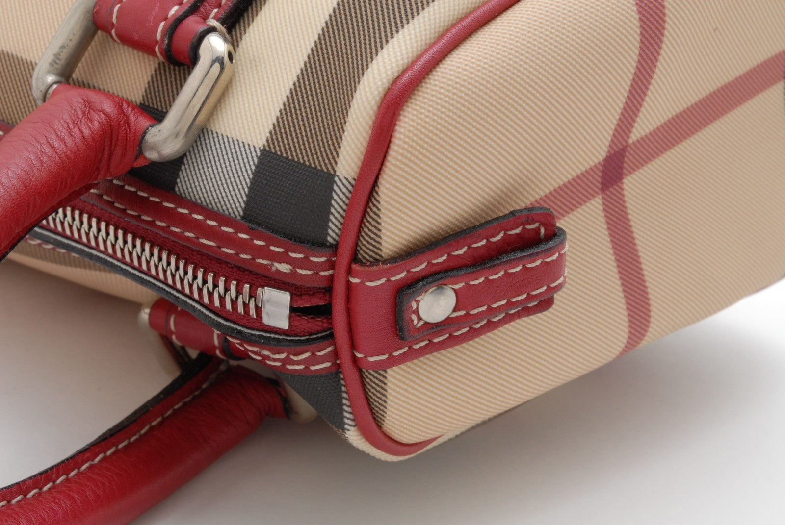 Burberry Nova Check Handbag - Red, Leather