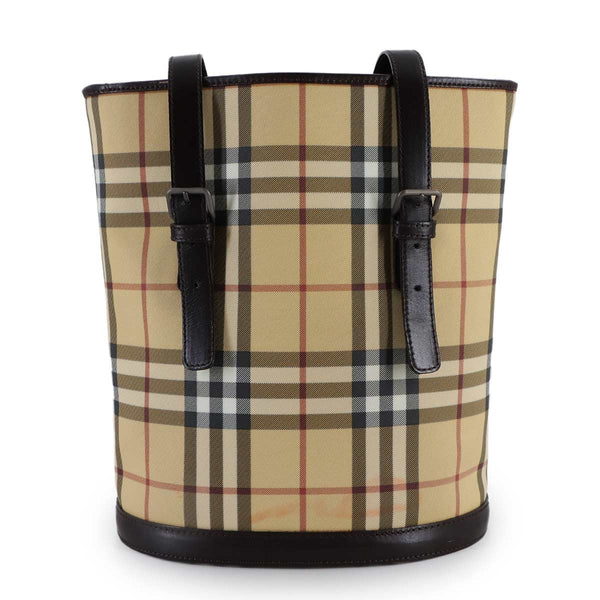 Burberry Plaid Tote Bag - Beige, PVC Leather